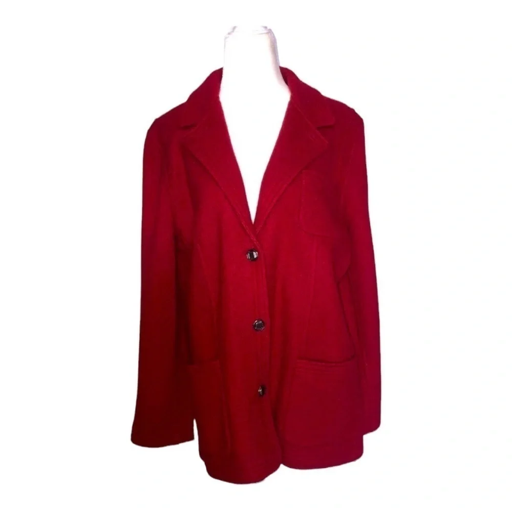 NORM THOMPSON Red 100% Wool Button Sweater Jacket Sz L